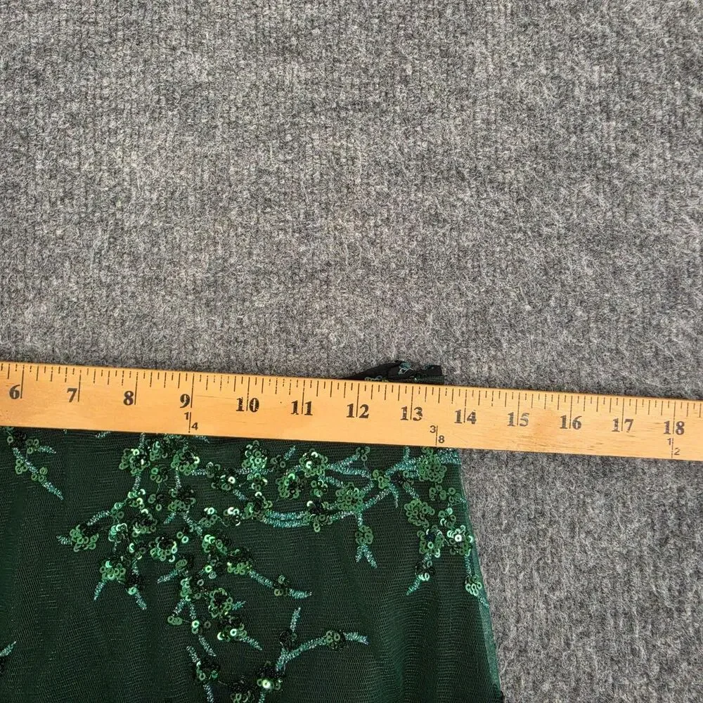 Reformation Skirt 0 Blanca in Forest Green Embellished Sequin Lace Midi Party